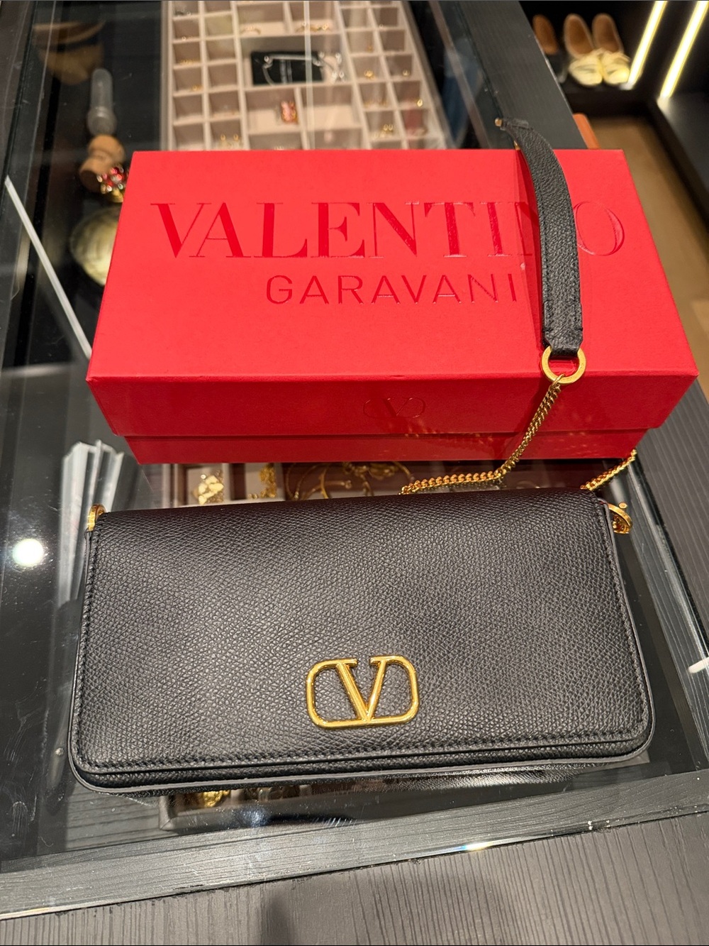 Valentino Garavani Black Leather V Logo Crossbody Bag with Gold Hardware